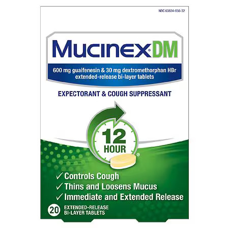 MucinexDM 12 Hour Expectorant and Cough Suppressant, 600mg, Extended-Release Tablets, 20 ea